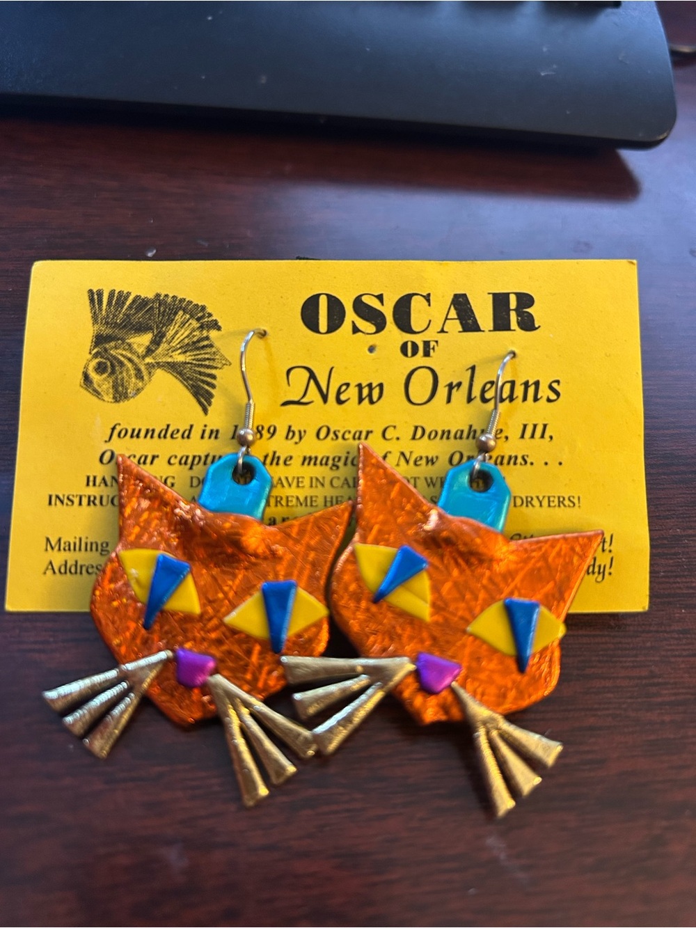 Orange Cat Face Drop Earrings Oscar of New Orleans